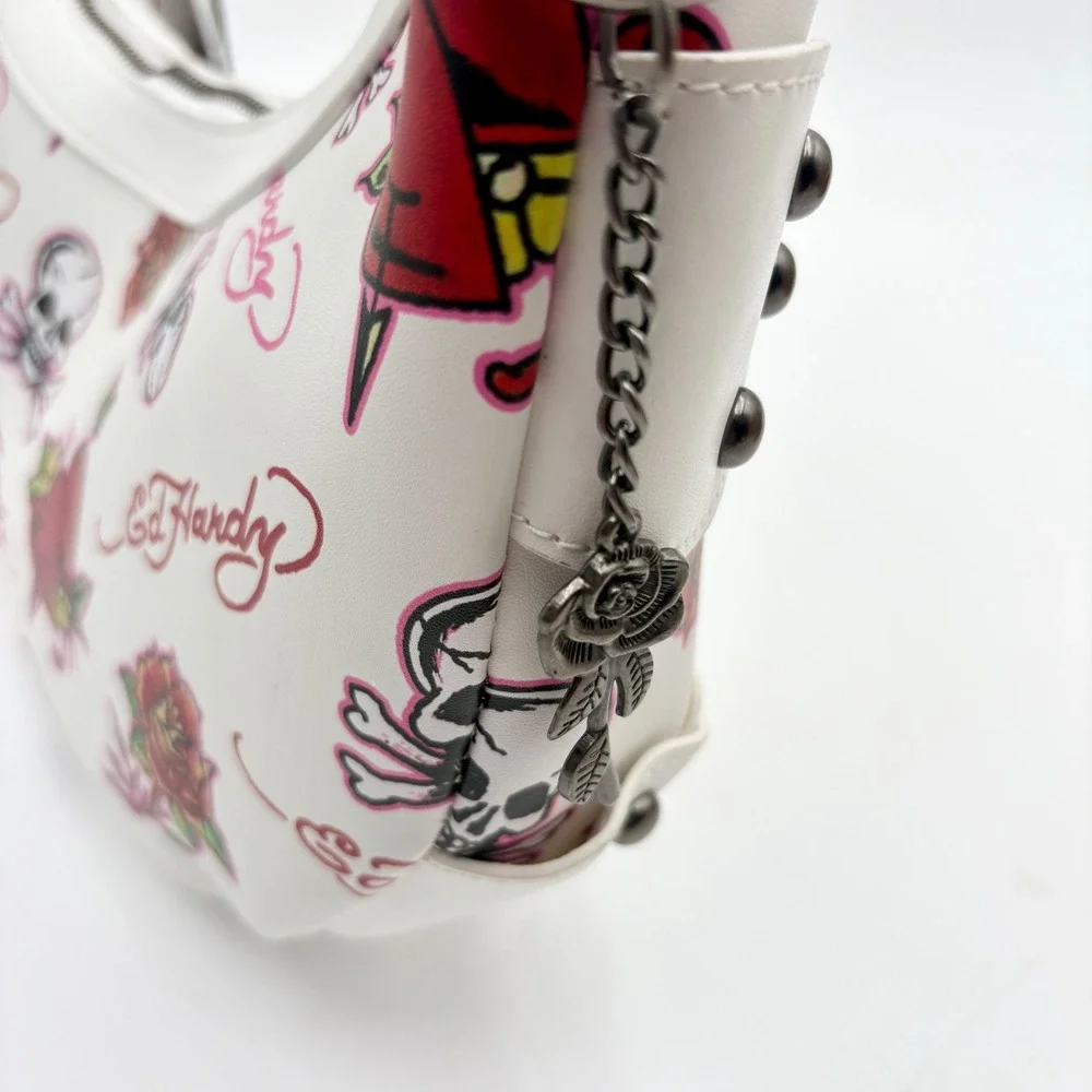 Ed Hardy White Skull‎ Rose Tattoo Hobo Shoulder Bag Purse